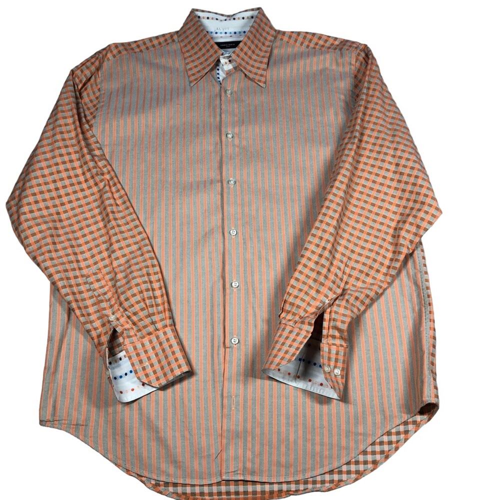 Equilibrio orange plaid dress shirt Large